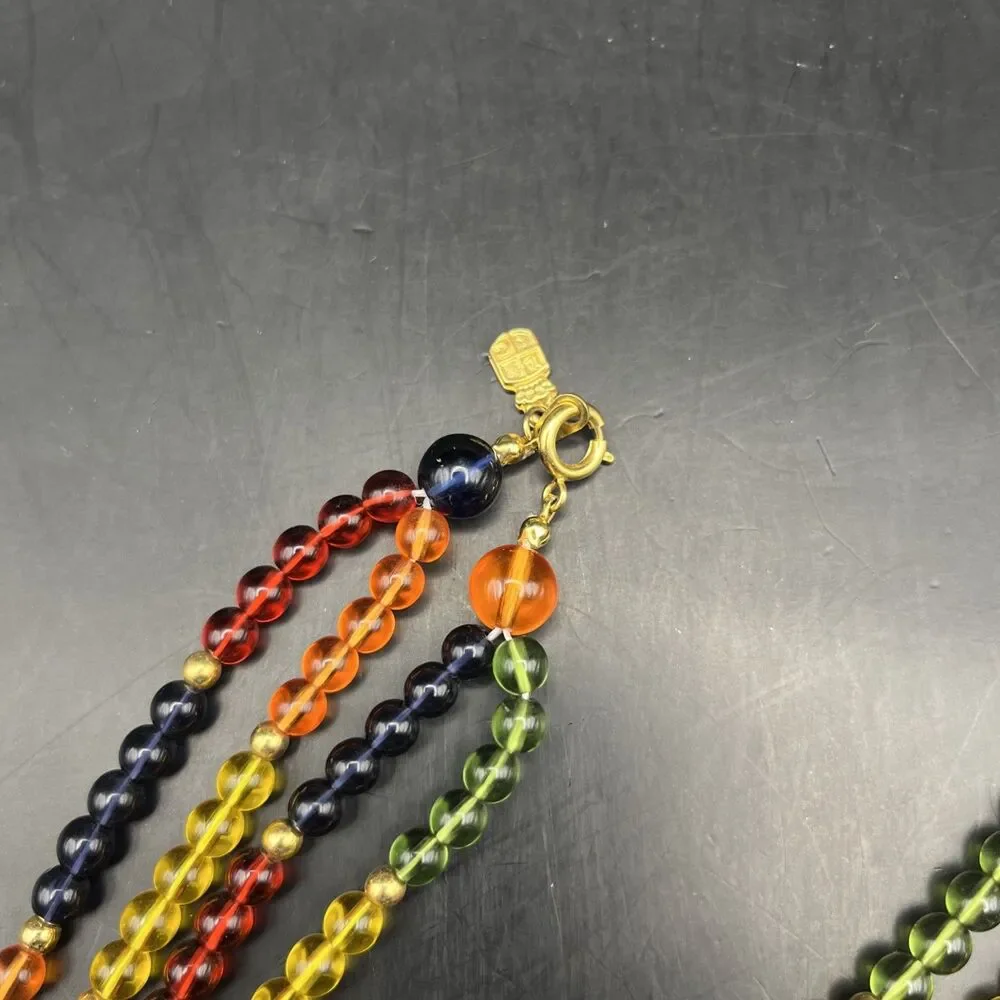 Vintage Liz Claiborne Beaded Lariat Necklace or Belt Colorful Flower Charm 55 In